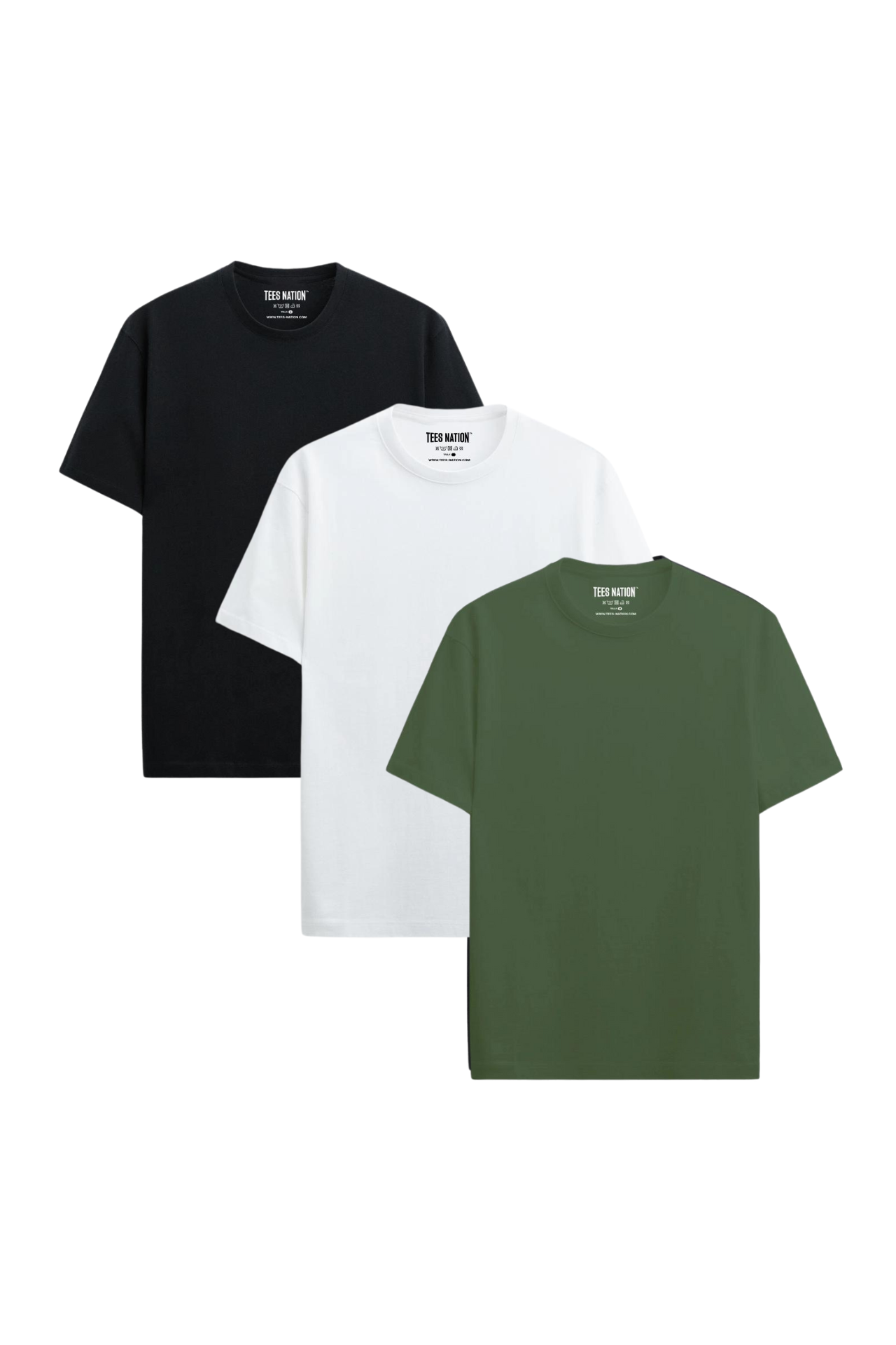 3 Pack - black, white & Green army